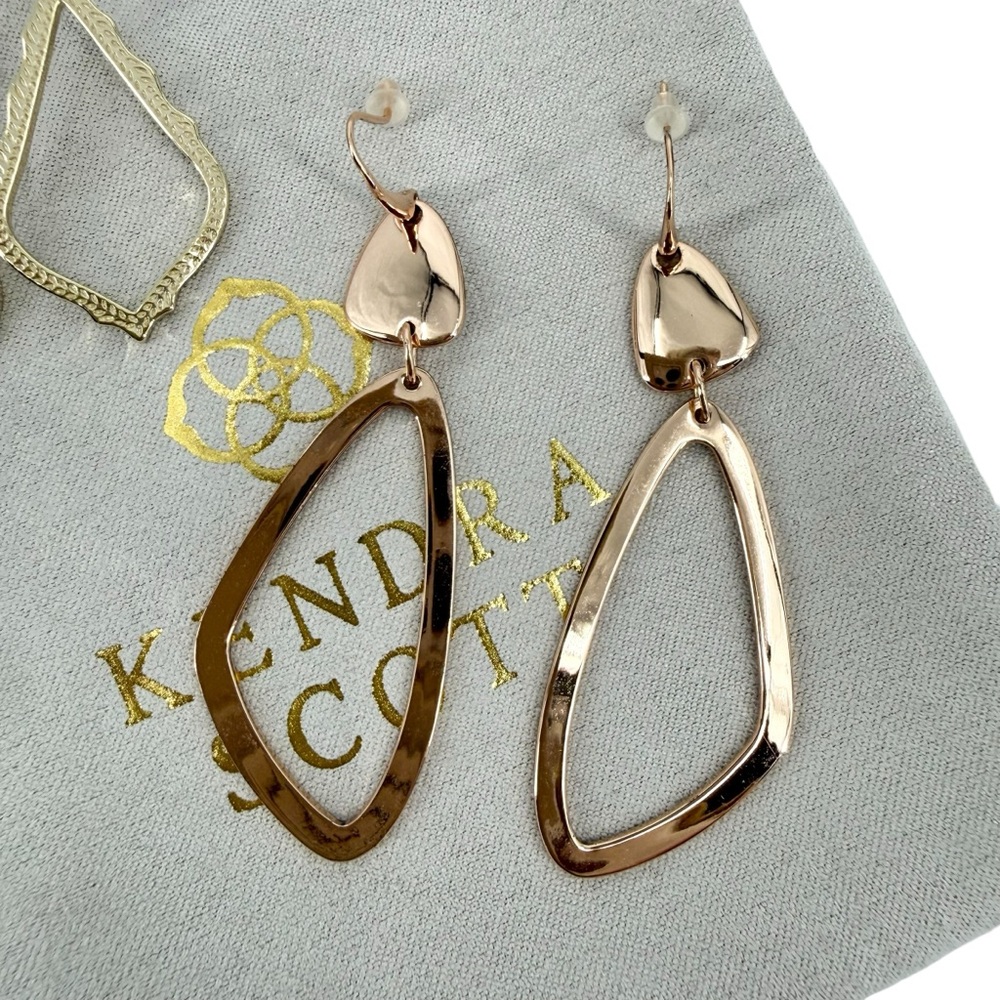 Kendra Scott Sophee Gold & Kira Rose Gold Drop Earrings Set of Two With Dust Bag - Picture 8 of 9